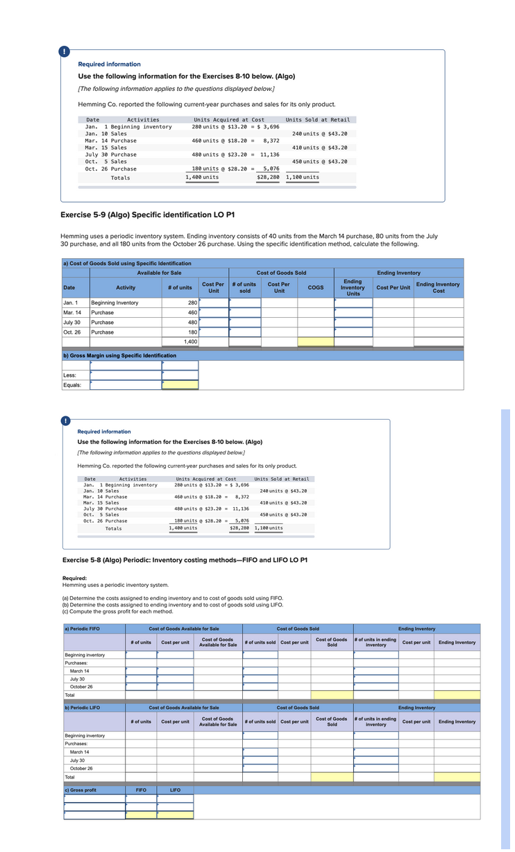 Solved Required information Use the following information | Chegg.com