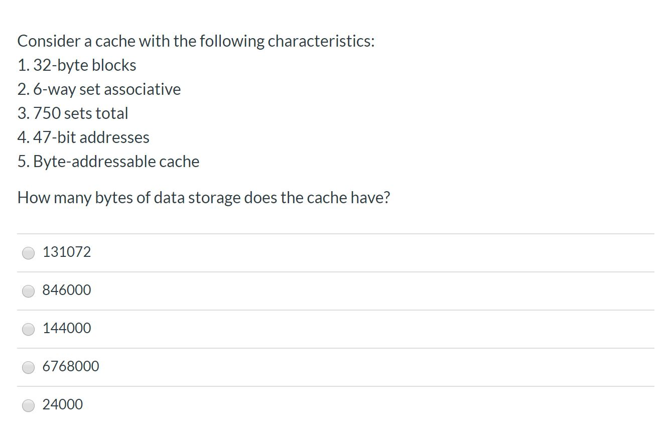 Solved Consider a cache with the following characteristics: | Chegg.com