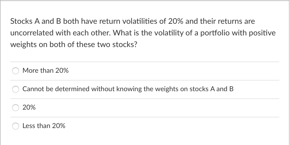 Solved Stocks A And B Both Have Return Volatilities Of 20% | Chegg.com