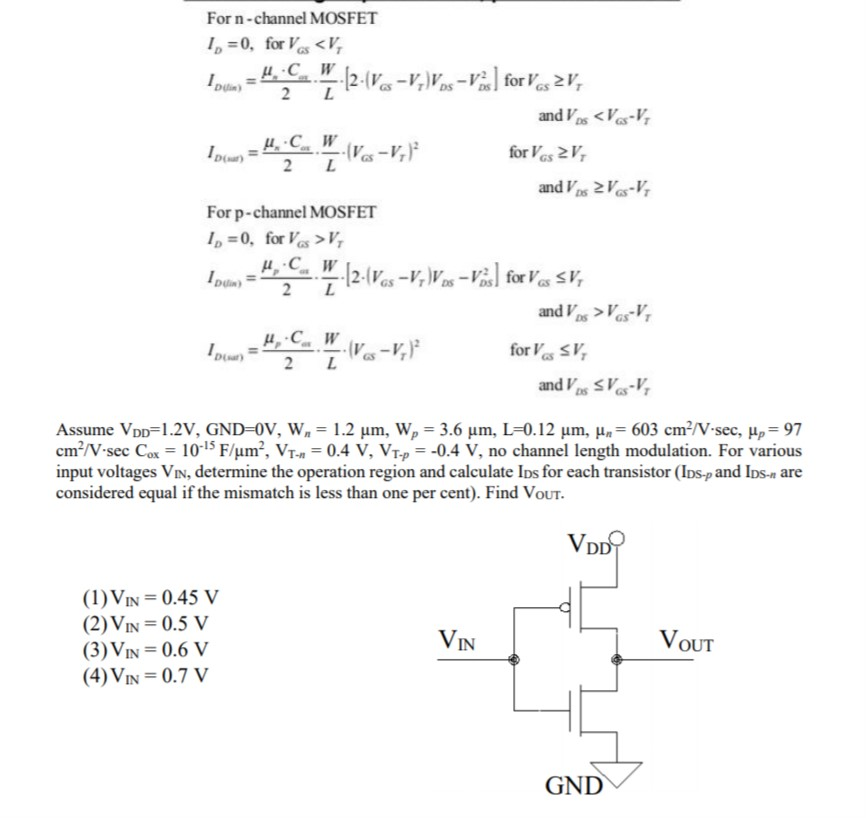 Solved For N Channel Mosfet 1 0 For Vas Vos V I Pew Chegg Com