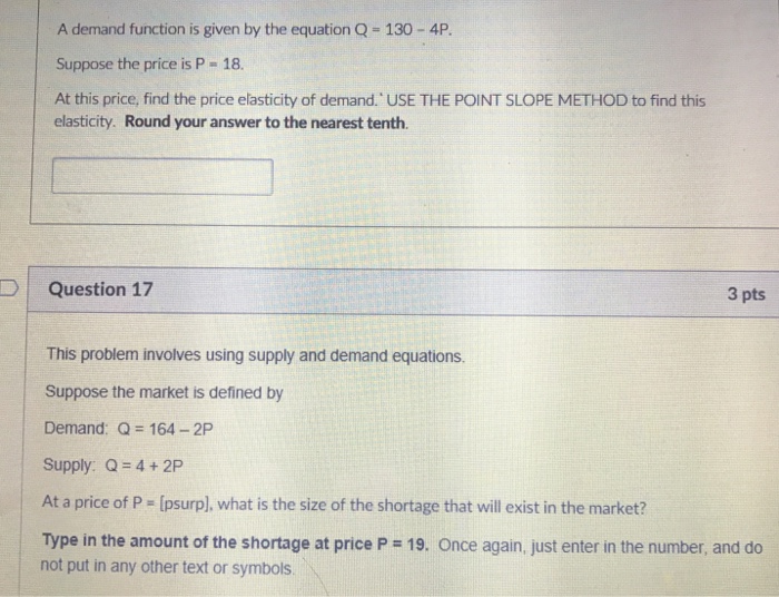 Solved A demand function is given by the equation Q = | Chegg.com