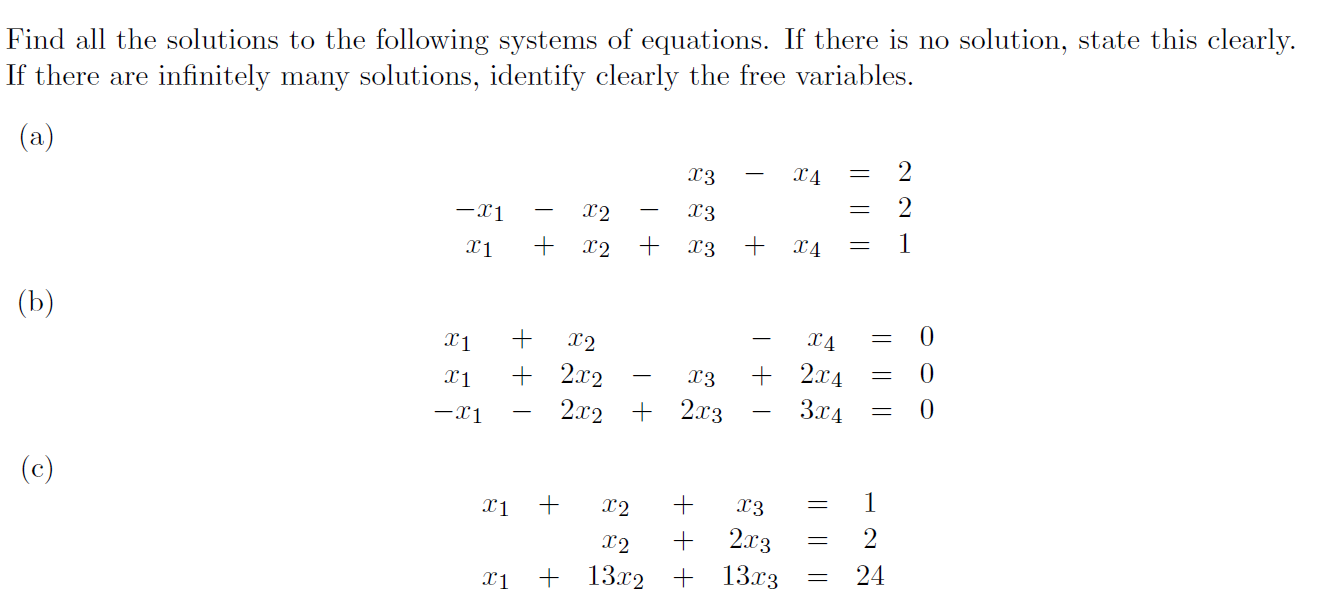 Solved Find all the solutions to the following systems | Chegg.com
