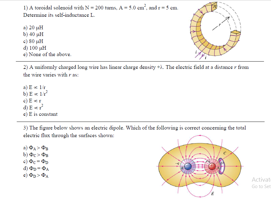 Solved 1) A toroidal solenoid with N = 200 turns, A = 5.0 | Chegg.com