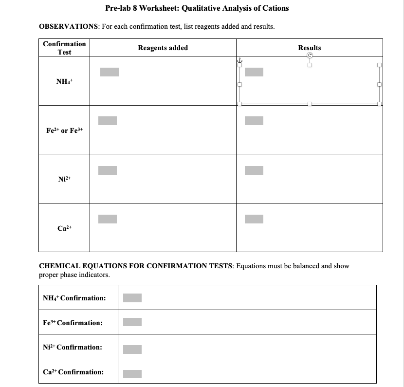 Solved Pre-lab 8 Worksheet: Qualitative Analysis Of Cations 