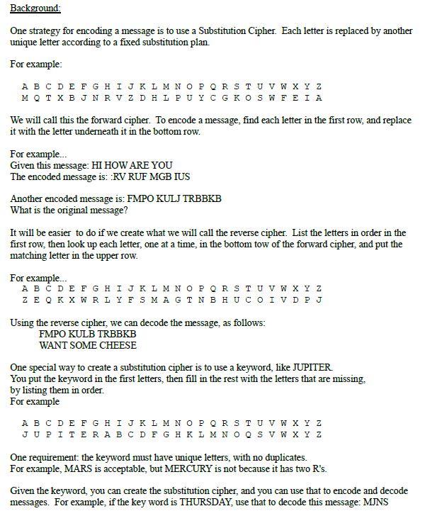 Solved Background: One strategy for encoding a message is to | Chegg.com