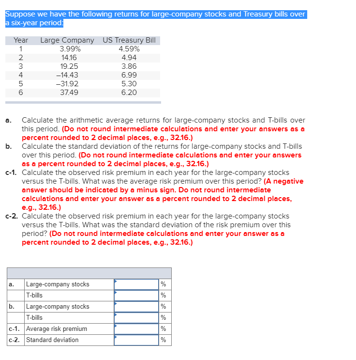 Solved Suppose We Have The Following Returns For | Chegg.com