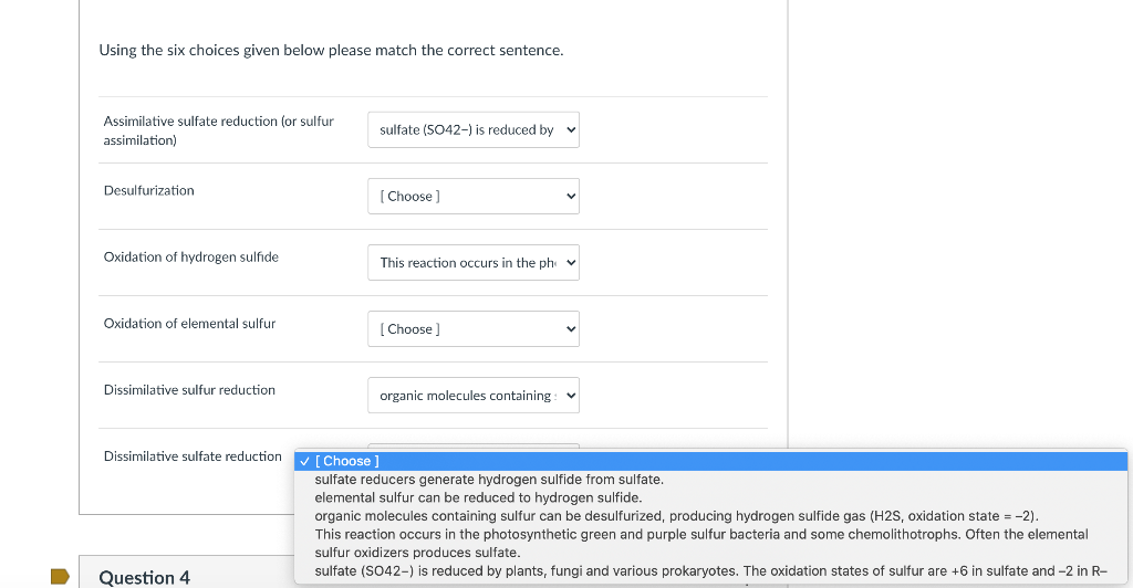 Solved Using the five choices given below please match the | Chegg.com