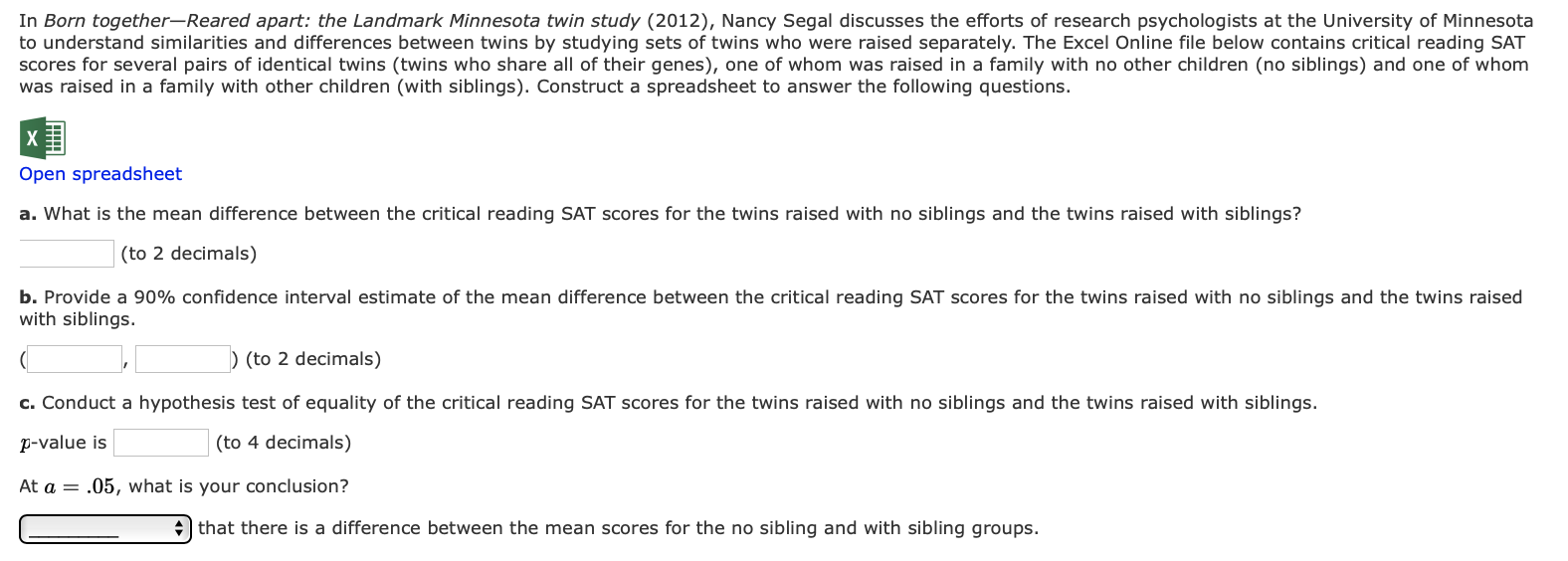 Solved In Born togetherReared apart the Landmark Minnesota