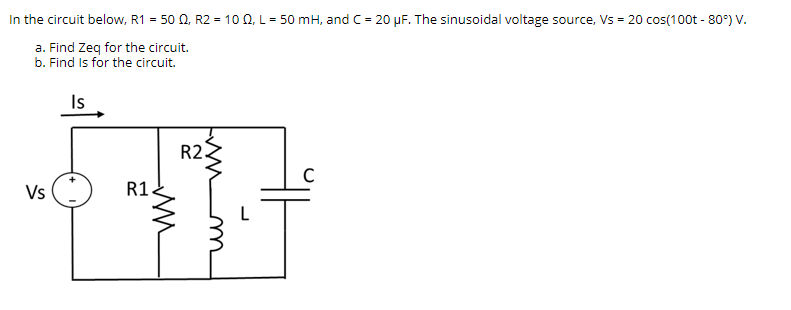 Solved In the circuit below, R1 = 50 , R2 = 10 0, L = 50 mH, | Chegg.com