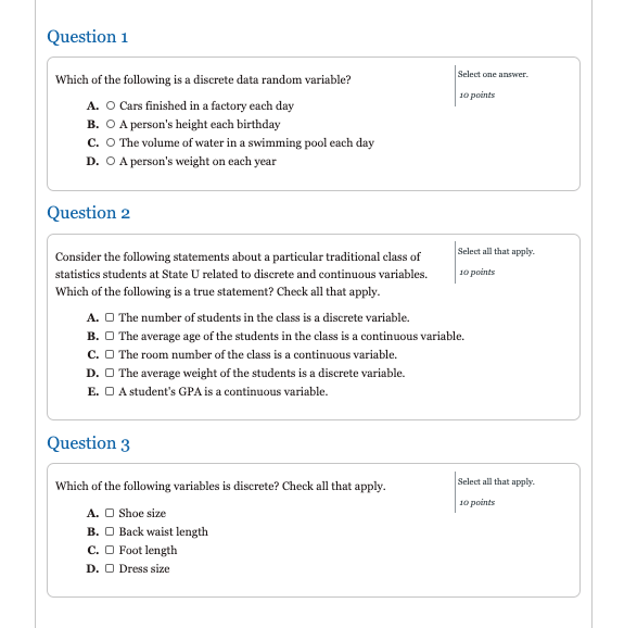 Solved Question 1 Select one answer 10 points Which of the | Chegg.com