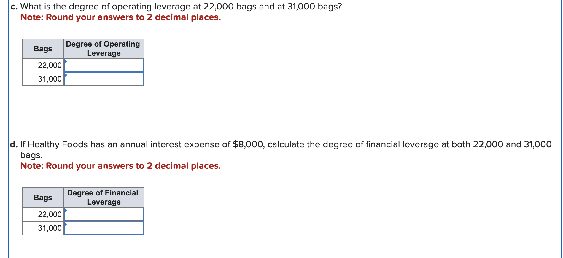 Solved Healthy Foods Incorporated sells 50pound bags of