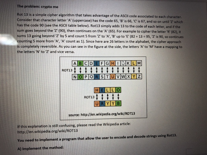 Solved The problem: crypto me Rot 13 is a simple cipher | Chegg.com