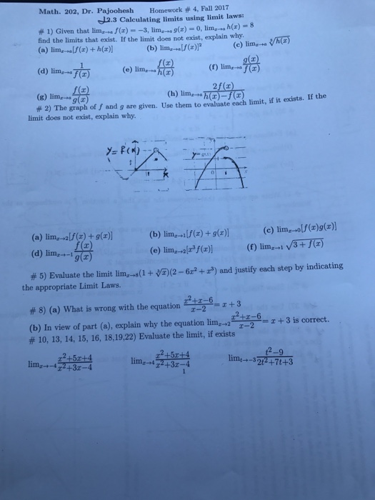 Solved Calculating limits using limit laws: Given that lim | Chegg.com