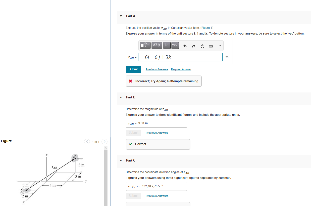 Solved Part A Express the position vector s AB in Cartesian | Chegg.com