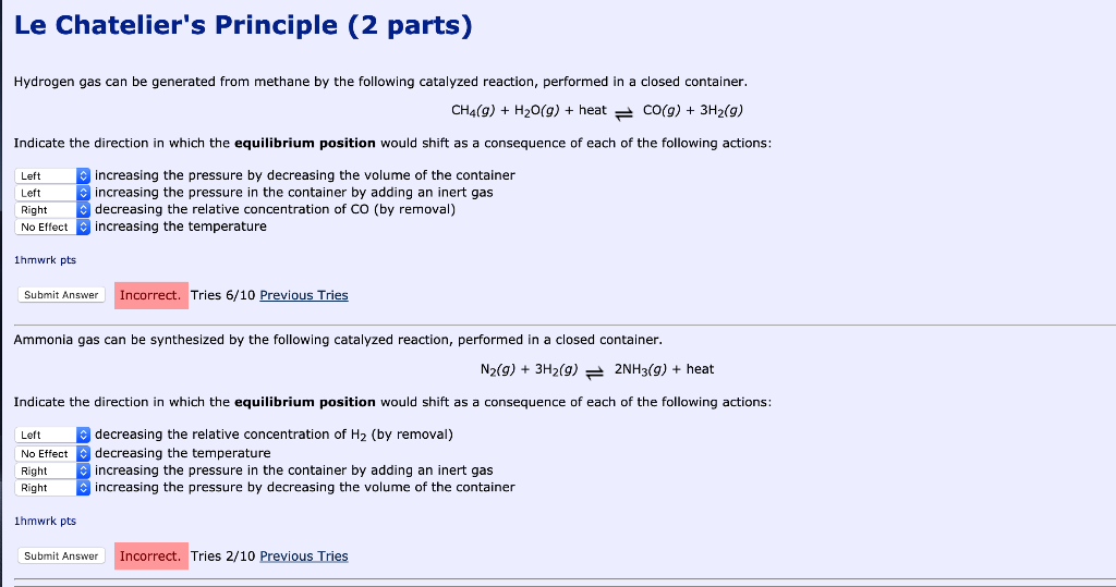 Solved Le Chatelier S Principle 2 Parts Hydrogen Gas Ca Chegg Com