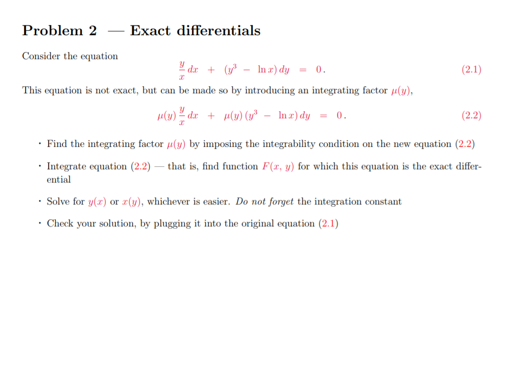 Solved Problem 2 - Exact differentials Consider the equation | Chegg.com
