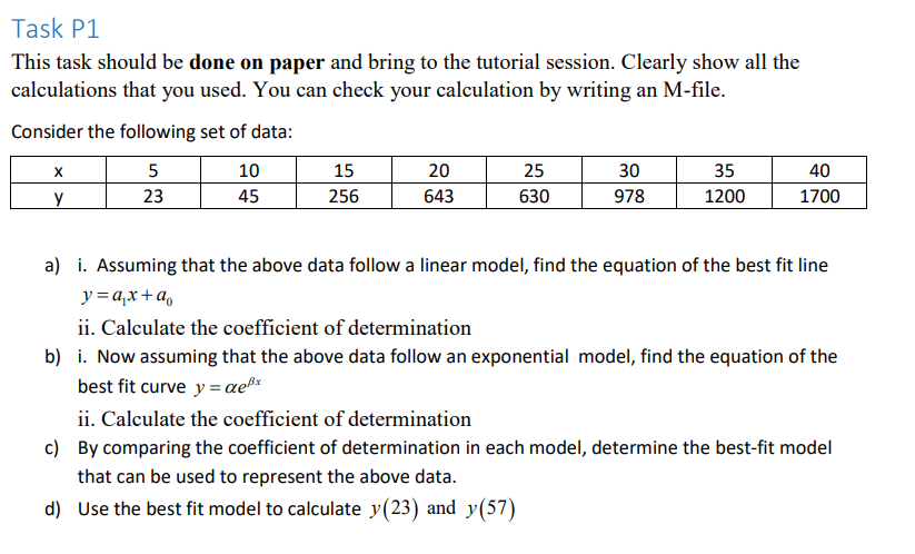 Task P1 This task should be done on paper and bring | Chegg.com