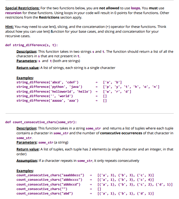 Solved Special Restrictions: For the two functions below, | Chegg.com