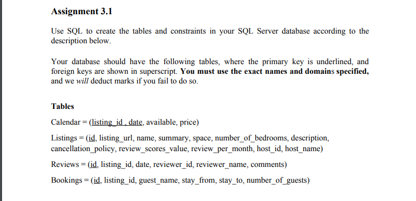 Solved Assignment 3.1 Use SQL to create the tables and | Chegg.com