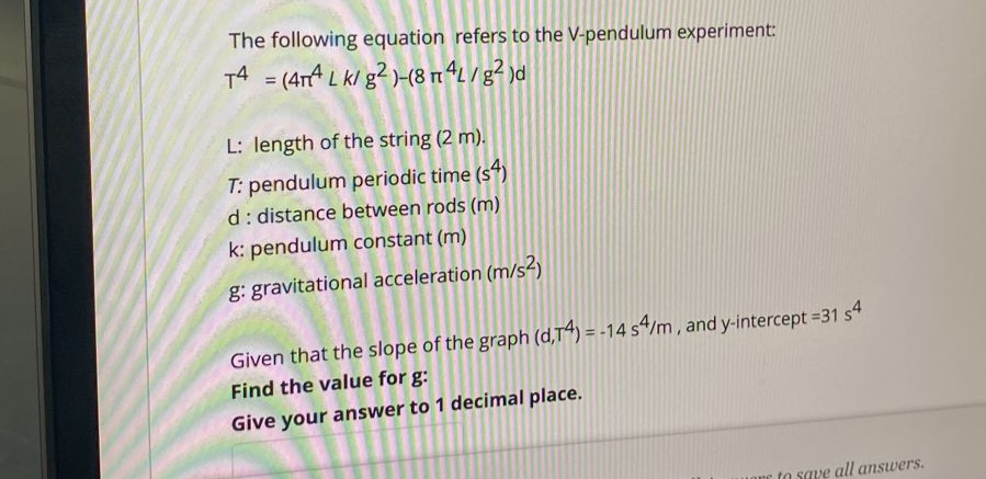 Solved The following equation refers to the V-pendulum | Chegg.com