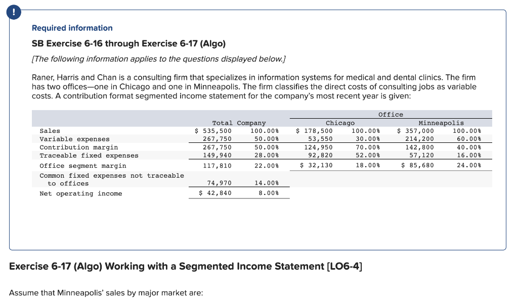 Solved Required Information SB Exercise 6-16 Through | Chegg.com