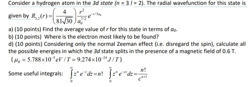 Solved p2 (130 Consider a hydrogen atom in the 3d state (n = | Chegg.com