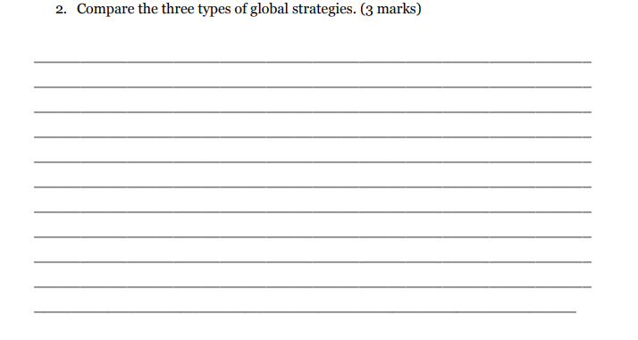 Solved 2. Compare the three types of global strategies. (3 | Chegg.com