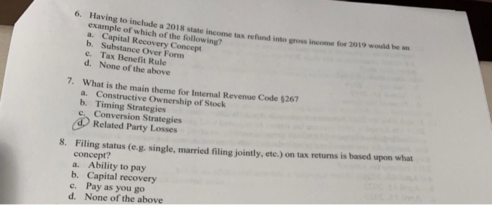 0 Having To Include A 18 State Income Tax Refund Chegg Com