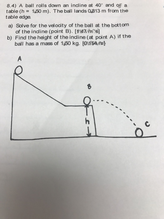 Solved A ball rolls down an incline at 40 degree and off a