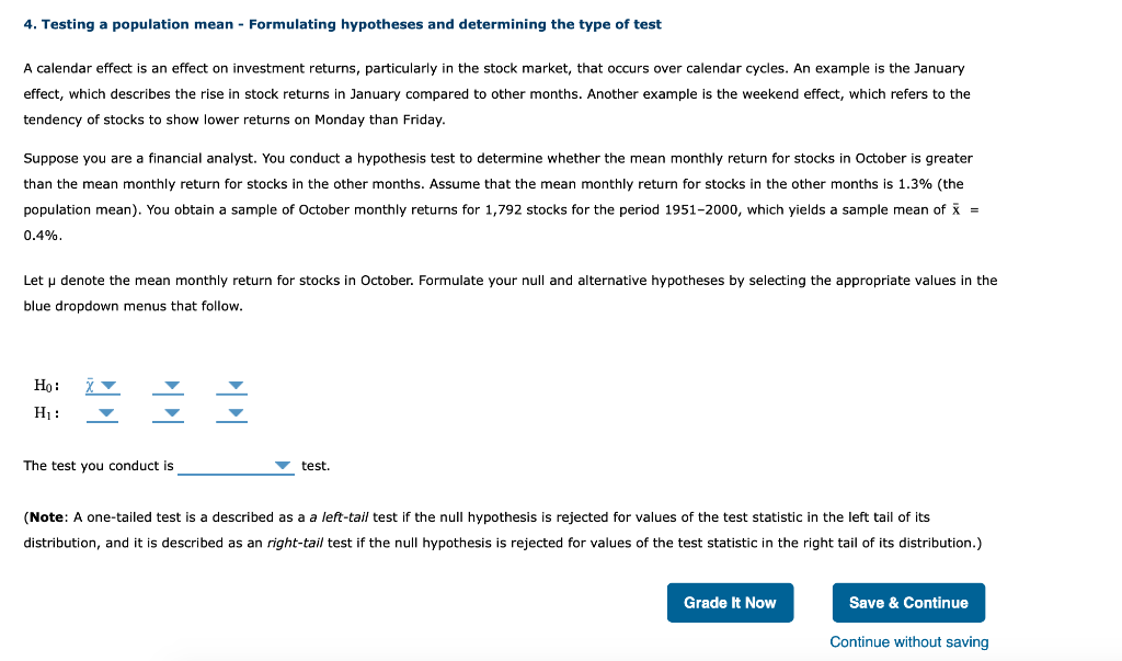 Solved 4 Testing A Population Mean Formulating Hypotheses Chegg