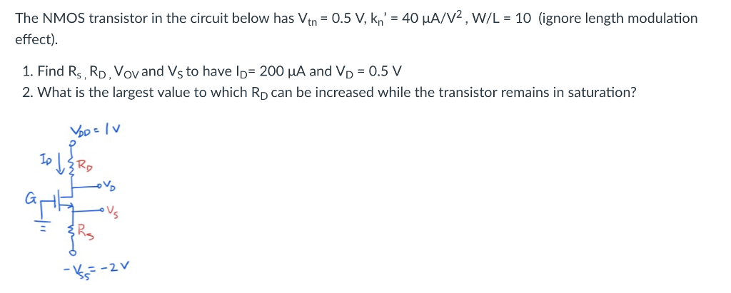 Solved The NMOS transistor in the circuit below has Ven-0.5 | Chegg.com