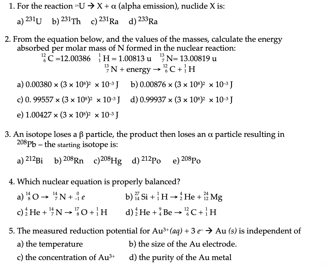 Solved 1 For The Reaction Ux A Alpha Emission Nuclide Chegg Com