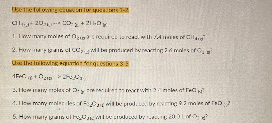 Solved Use the following equation for questions 1-2 CH4 | Chegg.com