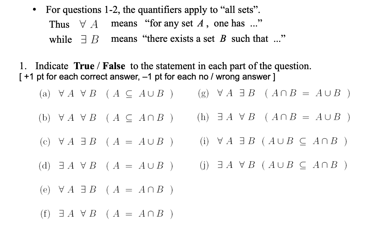 Solved 99 For Questions 1-2, The Quantifiers Apply To “all | Chegg.com