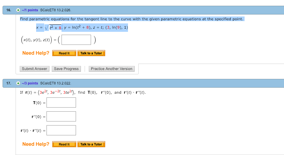 Solved Find Parametric Equations For The Tangent Line To The | Chegg.com