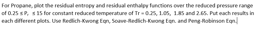 For Propane, Plot The Residual Entropy And Residual 