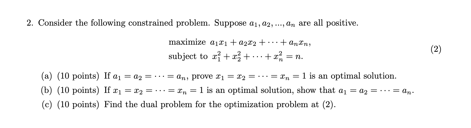 Solved 2. Consider the following constrained problem. | Chegg.com