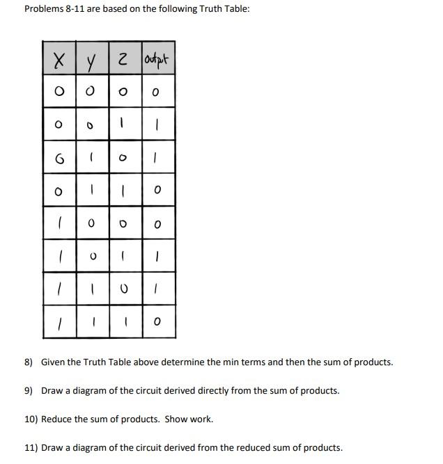 Solved Problems 8-11 are based on the following Truth Table: | Chegg.com