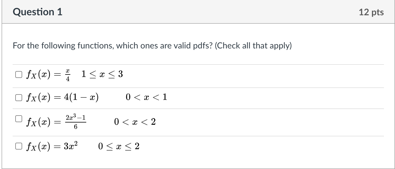 Solved Question 1 12 pts For the following functions, which | Chegg.com