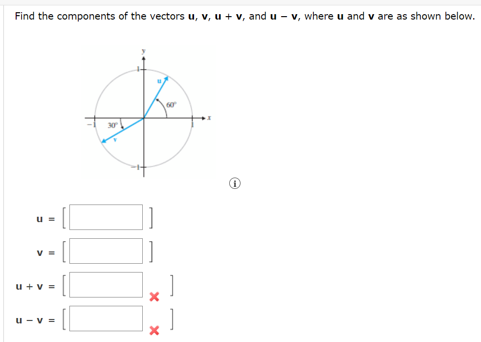 Solved Find the components of the vectors u,v,u+v, and u−v, | Chegg.com