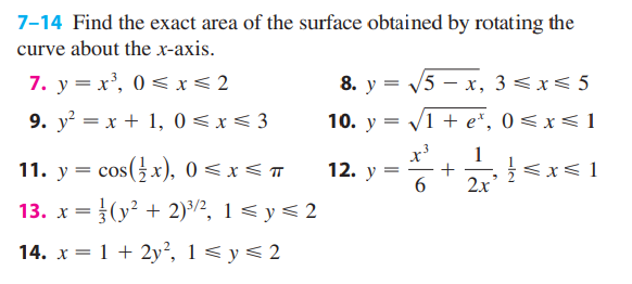 Solved 7-14 Find the exact area of the surface obtained by | Chegg.com