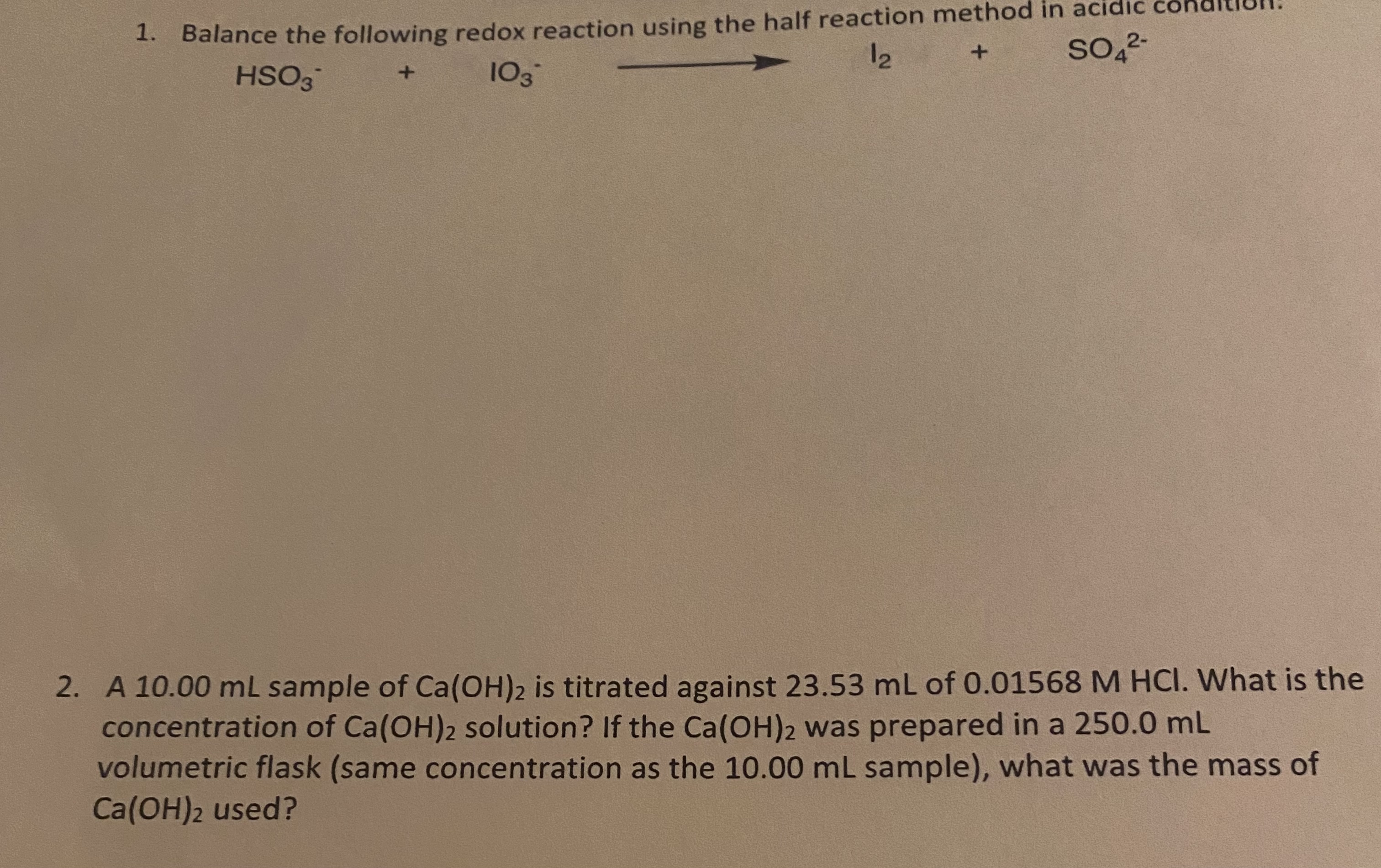 Solved 1. Balance the following redox reaction using the | Chegg.com