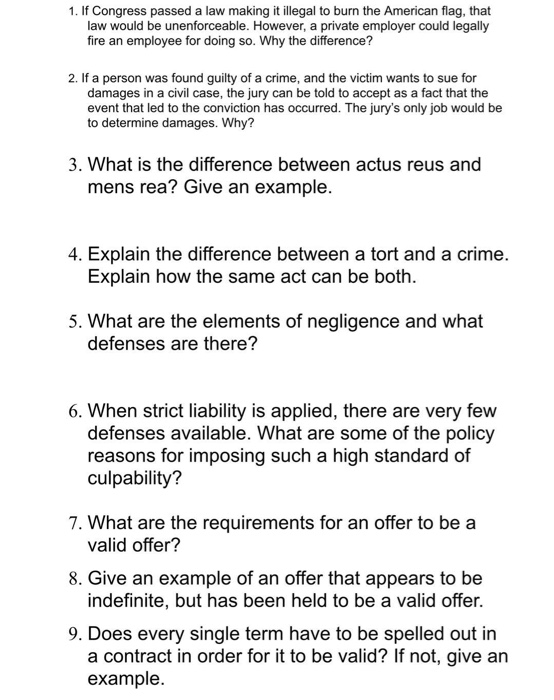 Solved 1. If Congress Passed A Law Making It Illegal To Burn | Chegg.com