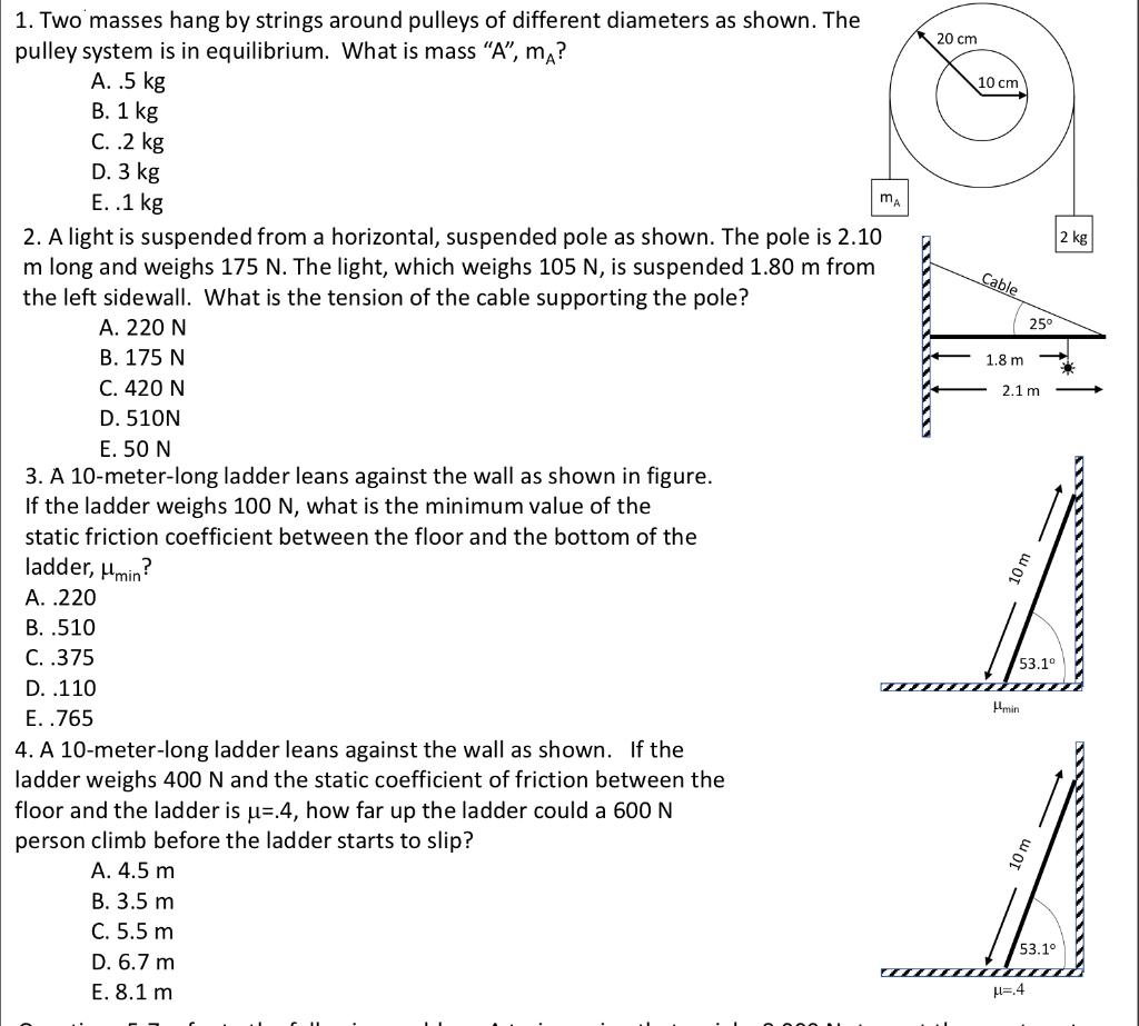 Solved 20 cm 10 cm D ma 2 kg Cable 25° 1.8 m 2.1 m 1. Two | Chegg.com