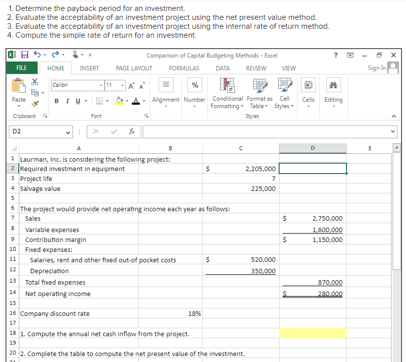 Solved 1. Determine the payback period for an investment. 2. | Chegg.com