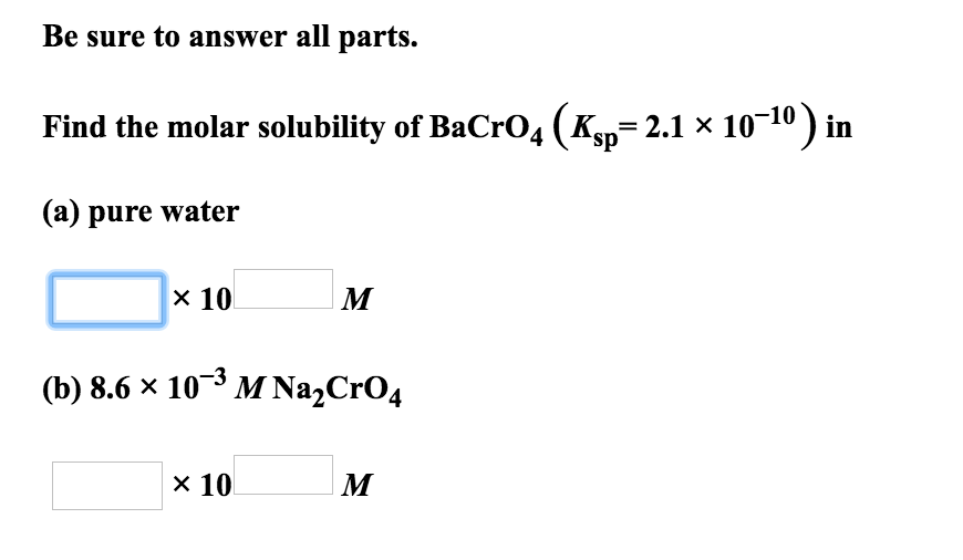 Be Sure To Answer All Parts Find The Molar Chegg 