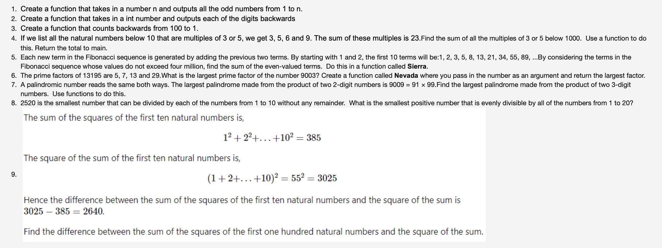 Solved 1. Create a function that takes in a number n and | Chegg.com
