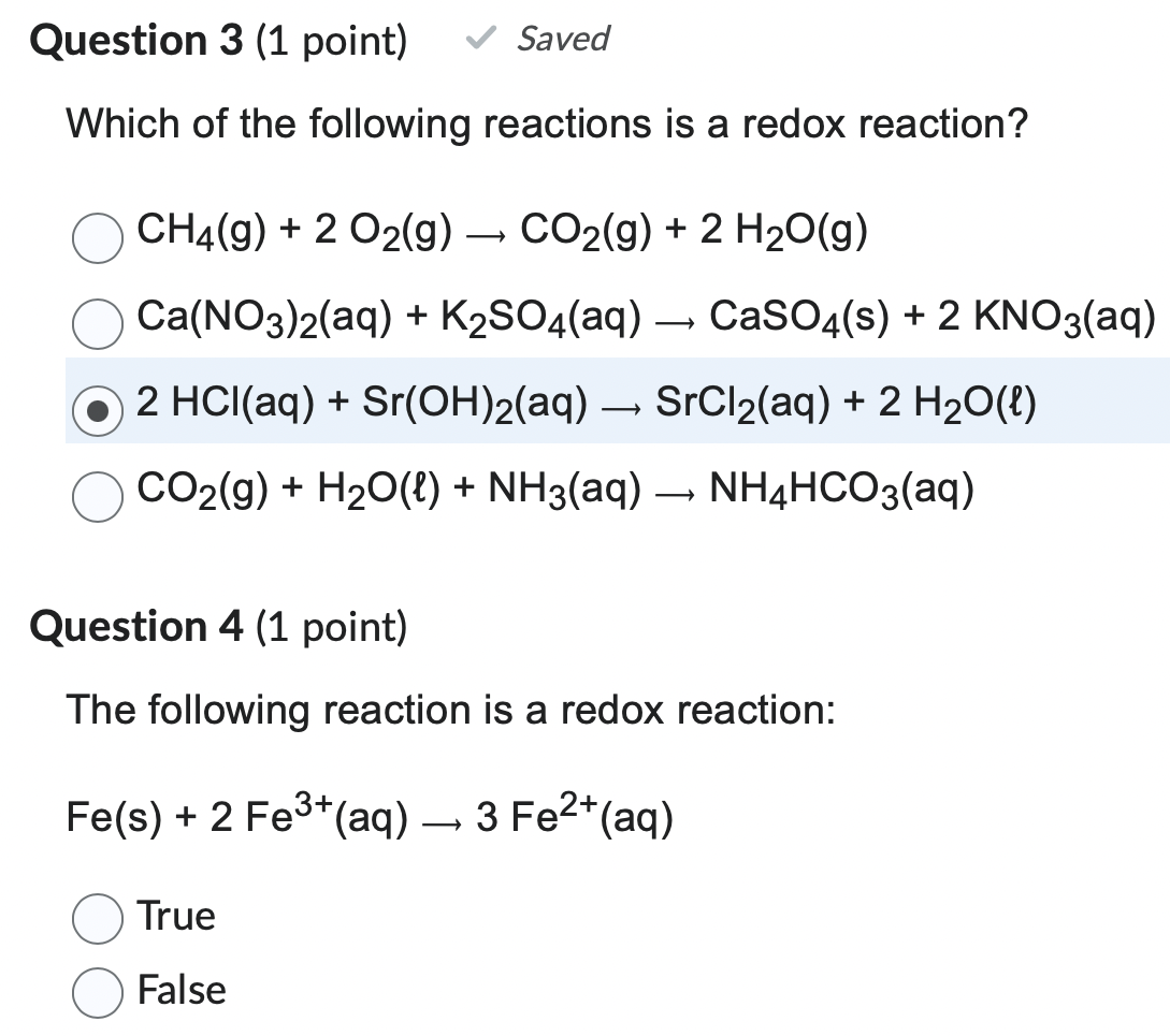 Solved Which of the following reactions is a redox reaction? | Chegg.com
