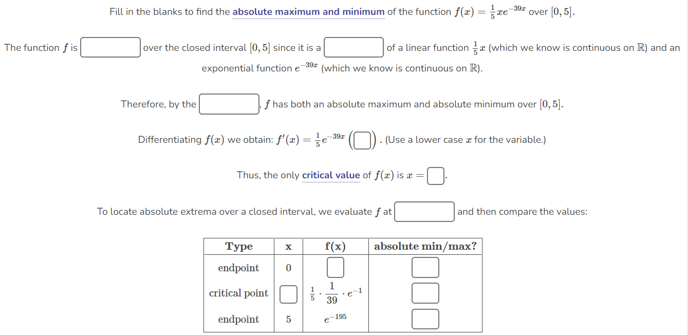 Solved Fill in the blanks to find the absolute maximum and | Chegg.com