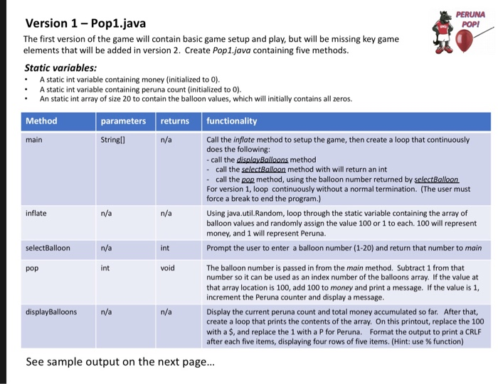 Solved PERUNA POP! Version 1 -Pop1.java The first version of | Chegg.com